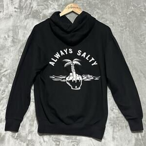 Chomp Always Salty Palm Tree Hoodie Mens S Black Graphic Sweatshirt Surf Beach